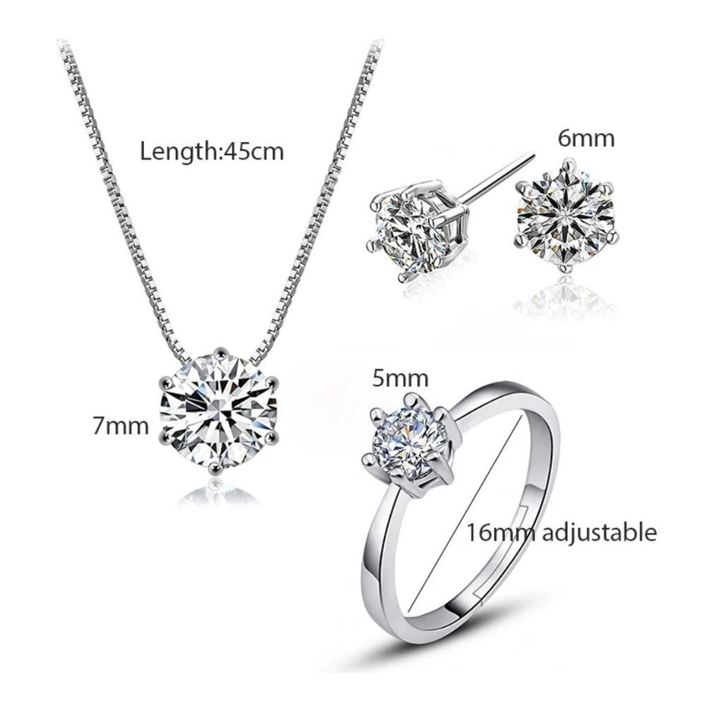 [Set of 3] 925 Sterling Silver Solitaire Diamond - Picture 8 of 8